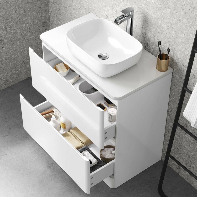 Corsica Gloss White Drawer Vanity With Curved Counter Top Basin 800mm