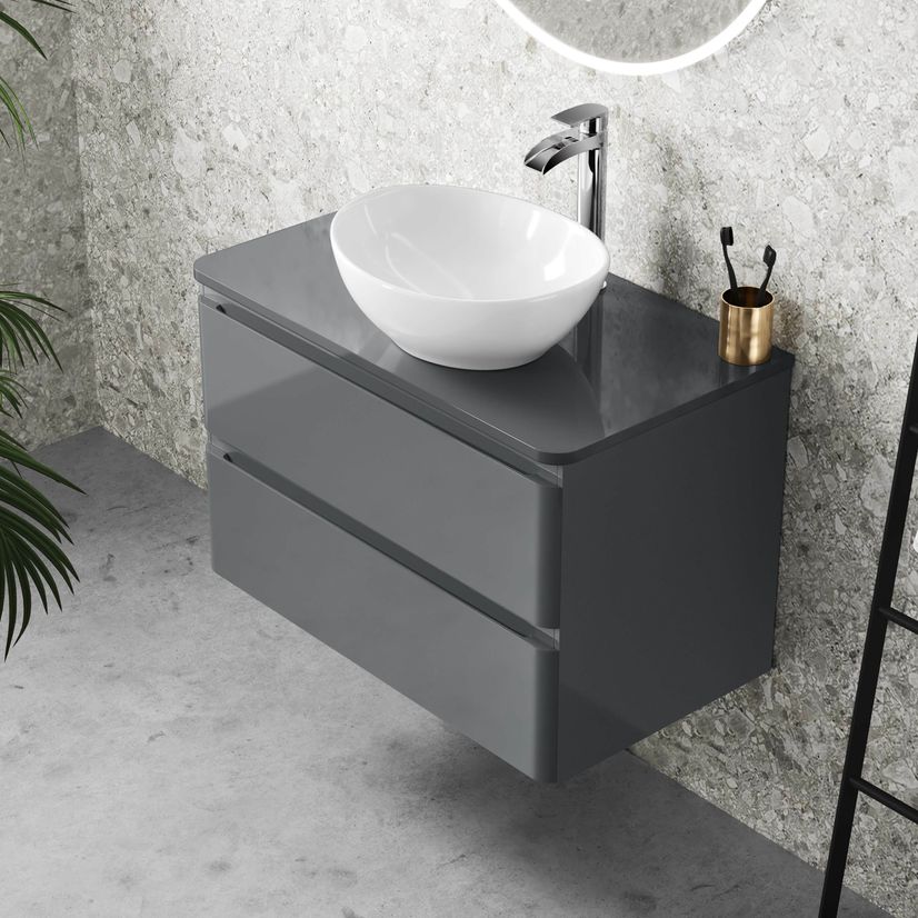 Corsica Storm Grey Wall Hung Drawer Vanity With Oval Counter Top Basin 800mm