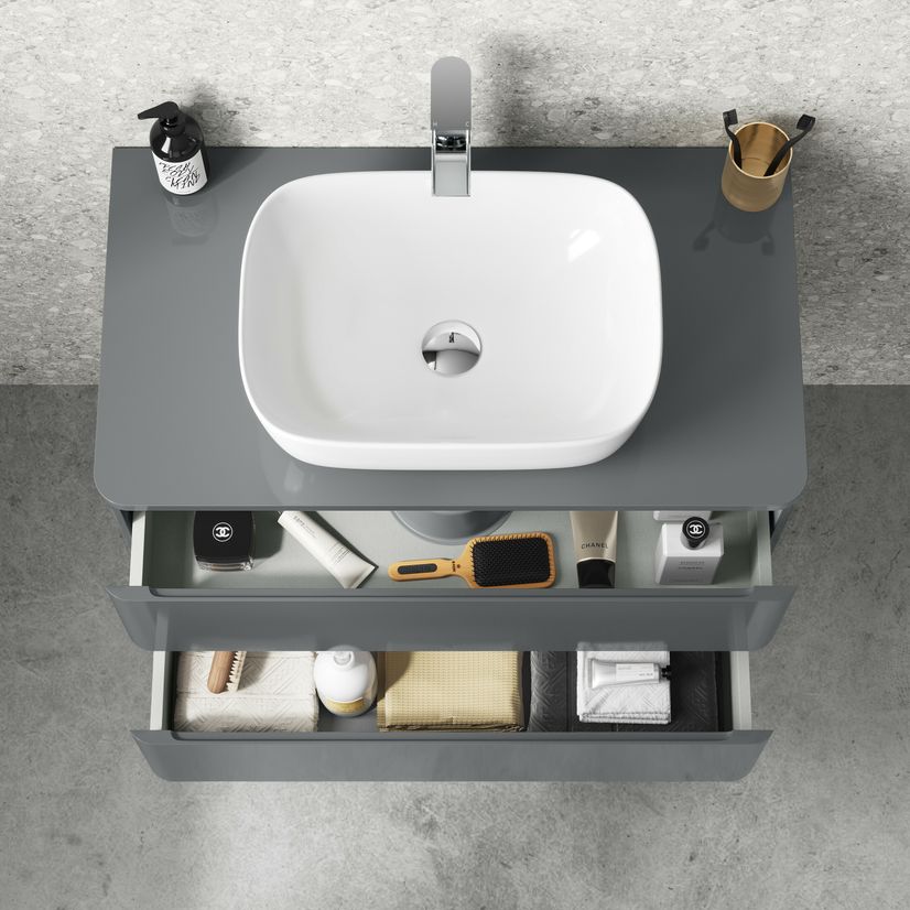 Corsica Storm Grey Wall Hung Drawer Vanity With Curved Counter Top Basin 800mm
