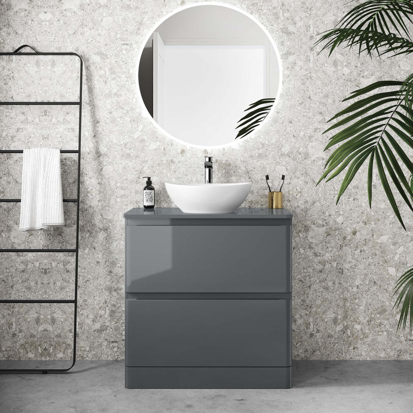 Corsica Storm Grey Drawer Vanity With Oval Counter Top Basin 800mm