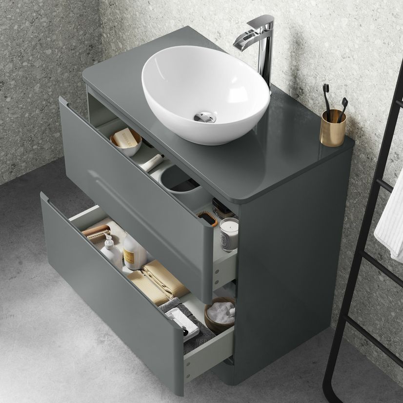 Corsica Storm Grey Drawer Vanity With Oval Counter Top Basin 800mm