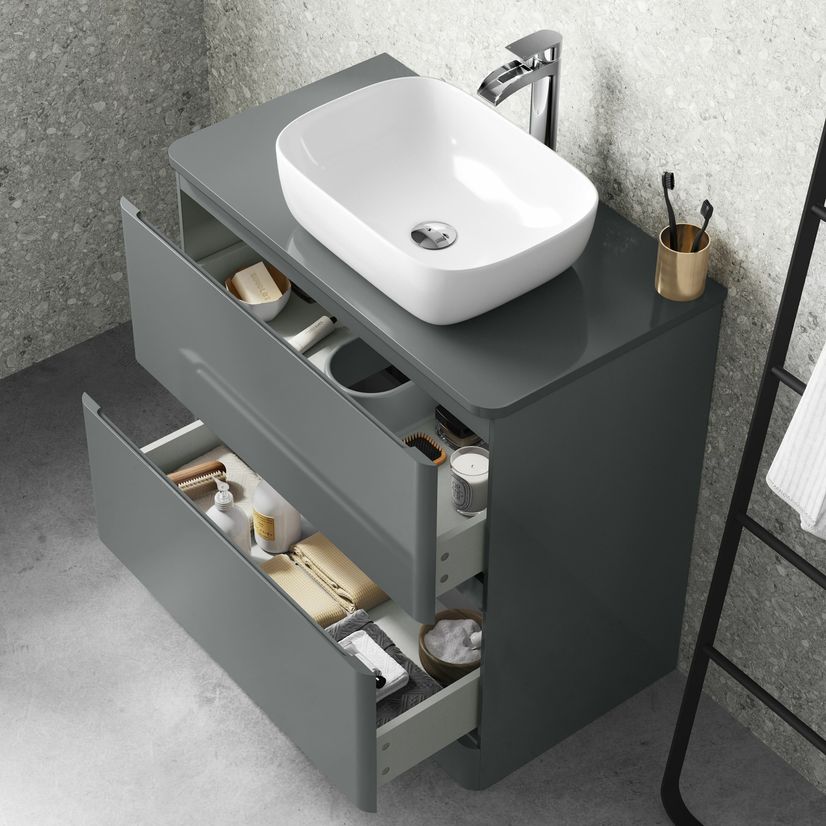 Corsica Storm Grey Drawer Vanity With Curved Counter Top Basin 800mm