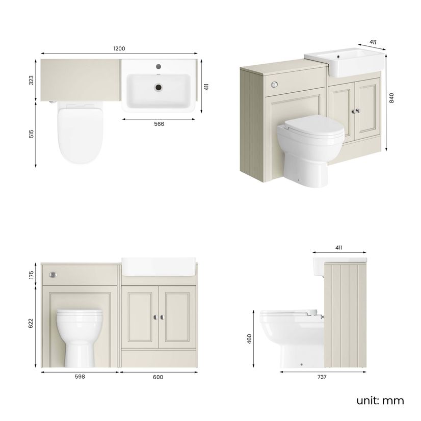 Monaco Chalk White Combination Vanity Basin And Seattle Toilet 1200mm