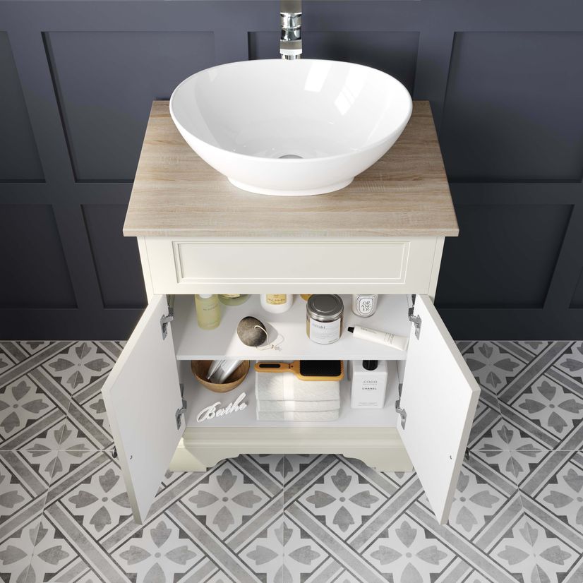 Lucia Chalk White Vanity With Oak Effect Top & Oval Counter Top Basin 640mm