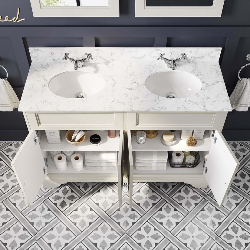 Lucia Chalk White Double Vanity with Marble Top & Undermount Basins 1200mm