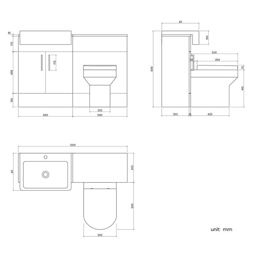 Harper Stone Grey Combination Vanity Basin and Denver Toilet 1200mm