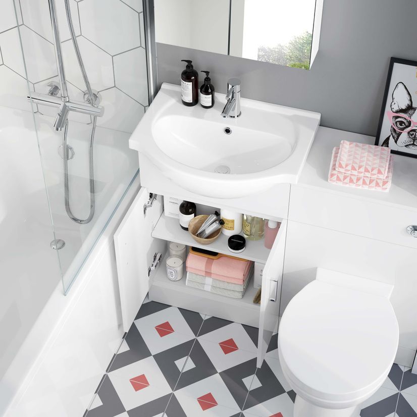 Quartz Gloss White Basin Vanity and Back To Wall Toilet Unit 1050mm