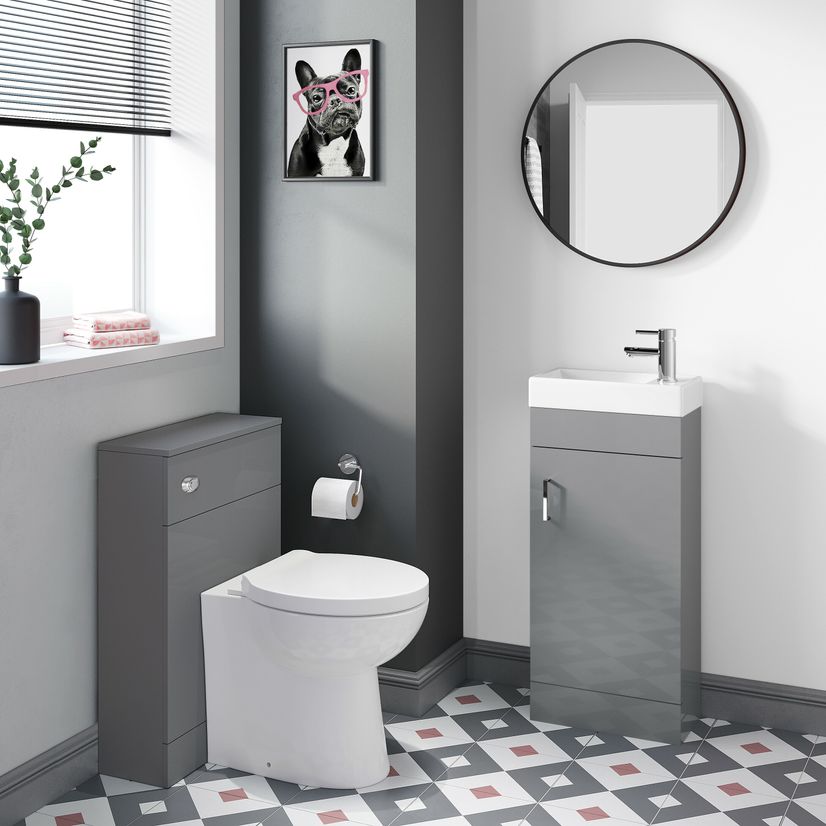 Quartz Stone Grey Cloakroom Floor Standing Basin Vanity 400mm