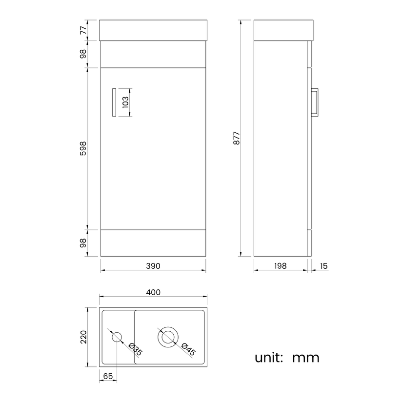 Quartz Stone Grey Cloakroom Floor Standing Basin Vanity 400mm