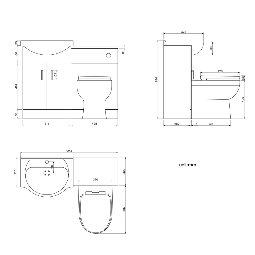 Quartz Stone Grey Combination Vanity Basin and Seattle Toilet 1050mm