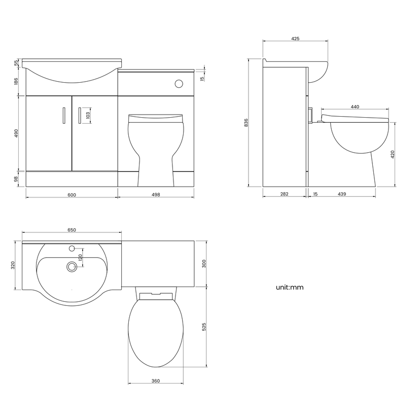 Quartz Stone Grey Combination Vanity Basin and Austin Toilet 1150mm