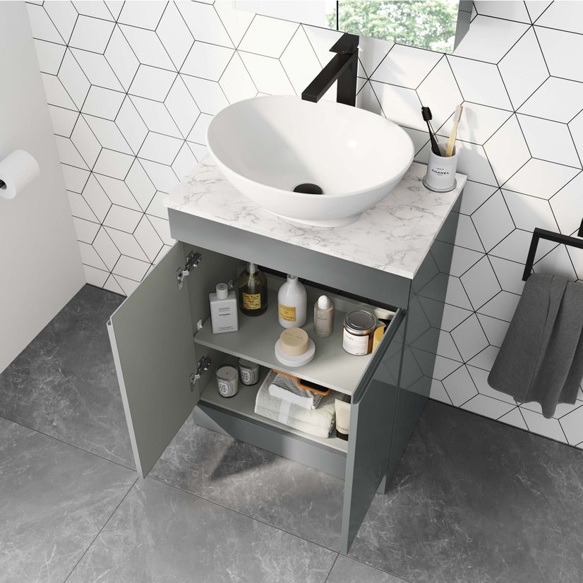 Trent Stone Grey Vanity with Marble Top & Oval Counter Top Basin 600mm