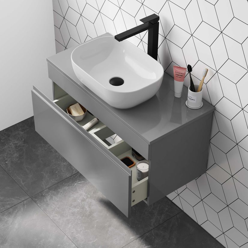 Trent Stone Grey Wall Hung Drawer Vanity with Curved Counter Top Basin 800mm