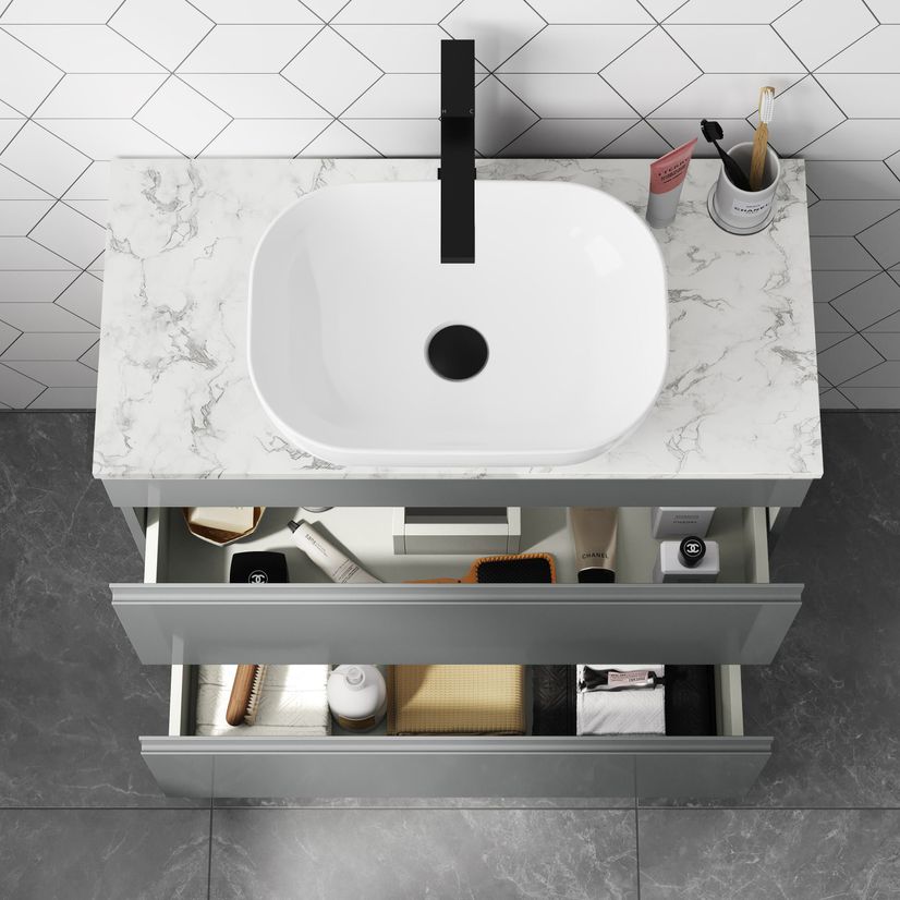 Trent Stone Grey Vanity Drawer with Marble Top & Curved Counter Top Basin 800mm