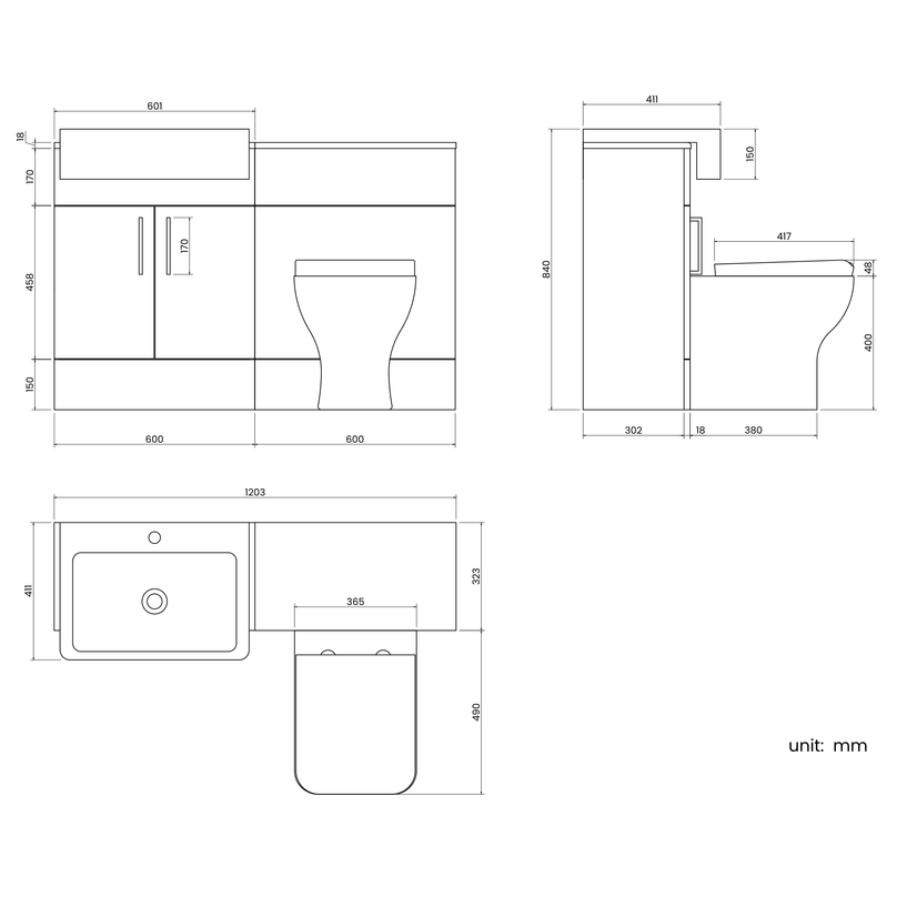 Harper Stone Grey Combination Vanity Basin and Atlanta Toilet 1200mm