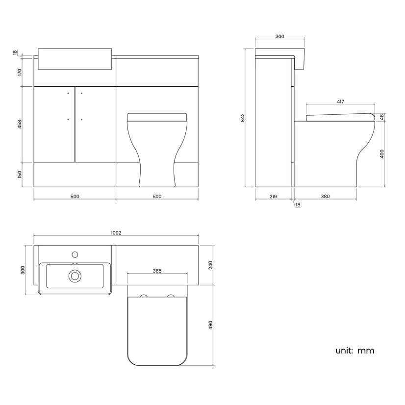 Harper Stone Grey Combination Vanity Basin & Atlanta Toilet 1000mm
