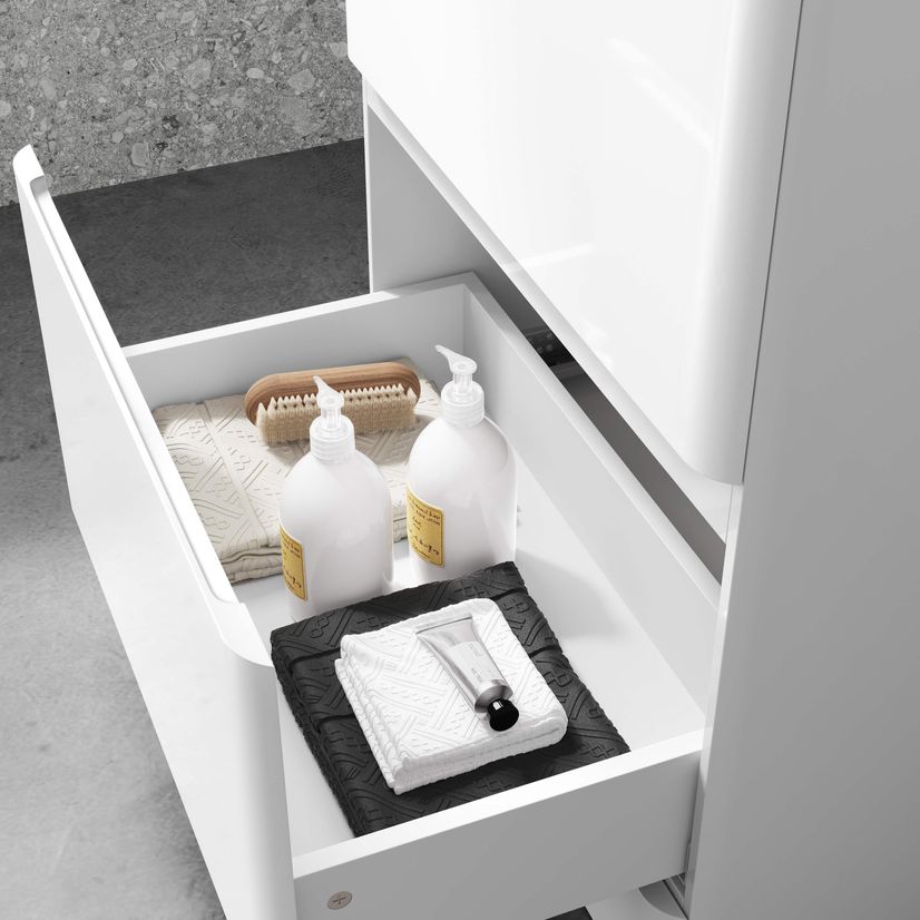 Corsica Gloss White Vanity Drawer with Marble Top & Curved Counter Top Basin 600mm