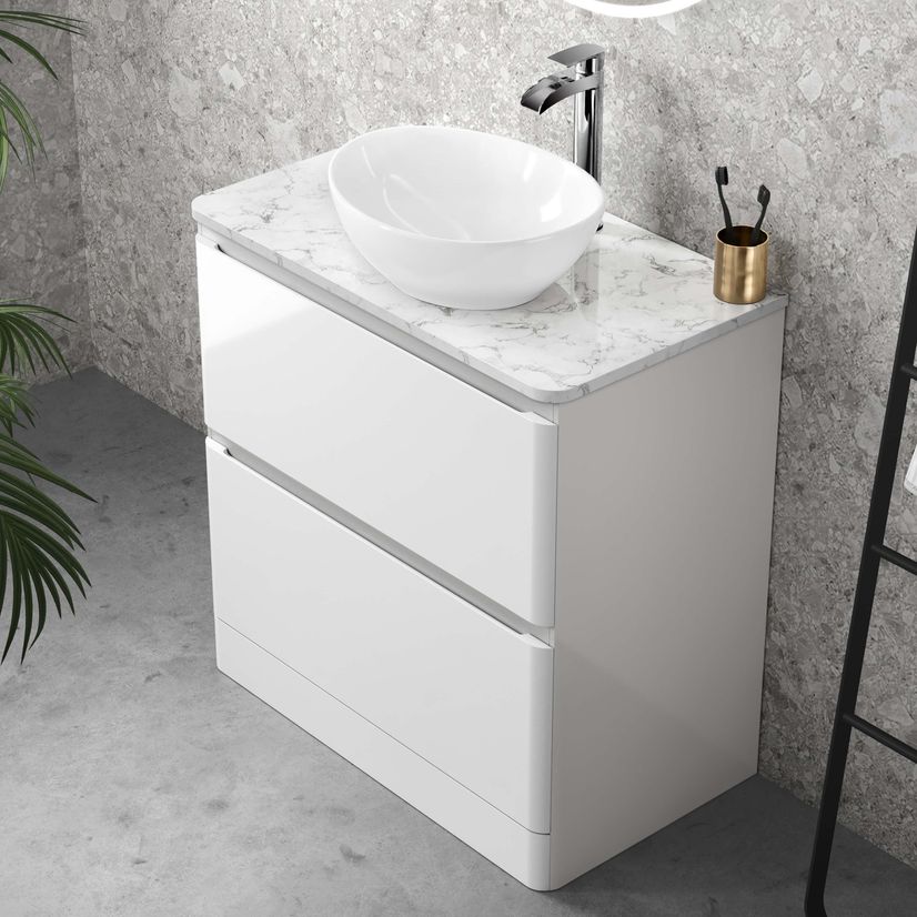 Corsica Gloss White Vanity Drawer with Marble Top & Oval Counter Top Basin 800mm