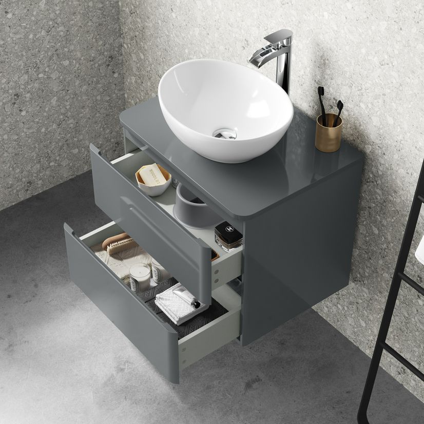 Corsica Storm Grey Wall Hung Drawer Vanity with Oval Counter Top Basin 600mm