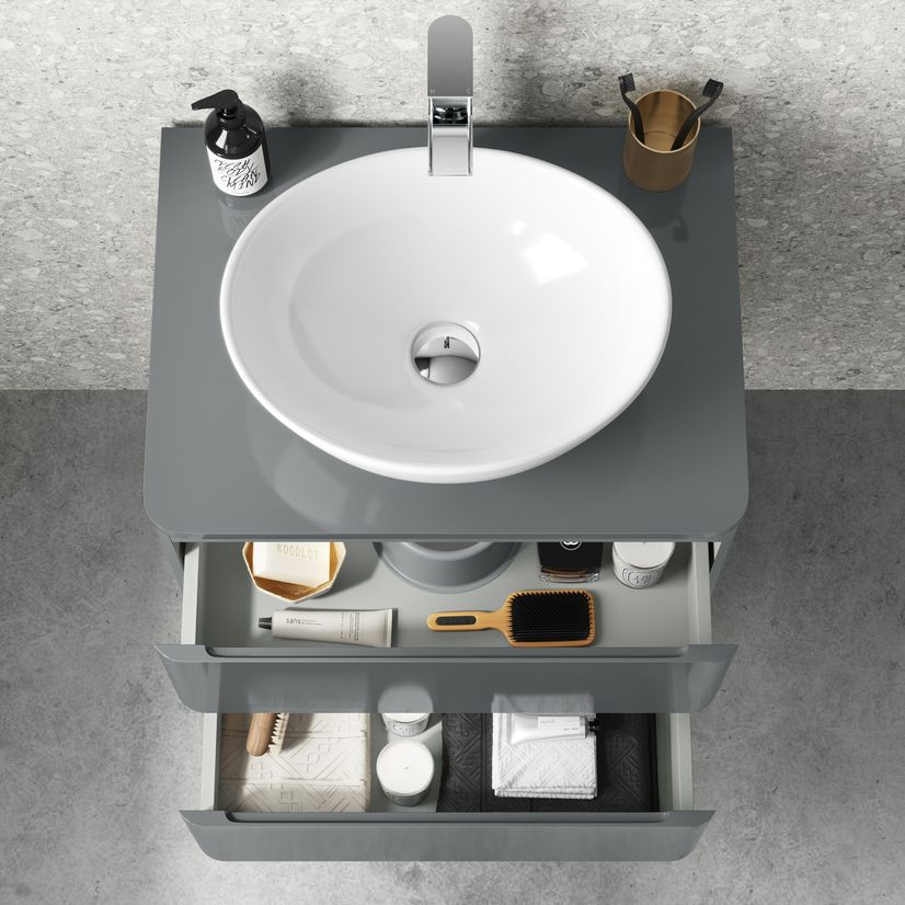 Corsica Storm Grey Wall Hung Drawer Vanity with Oval Counter Top Basin 600mm