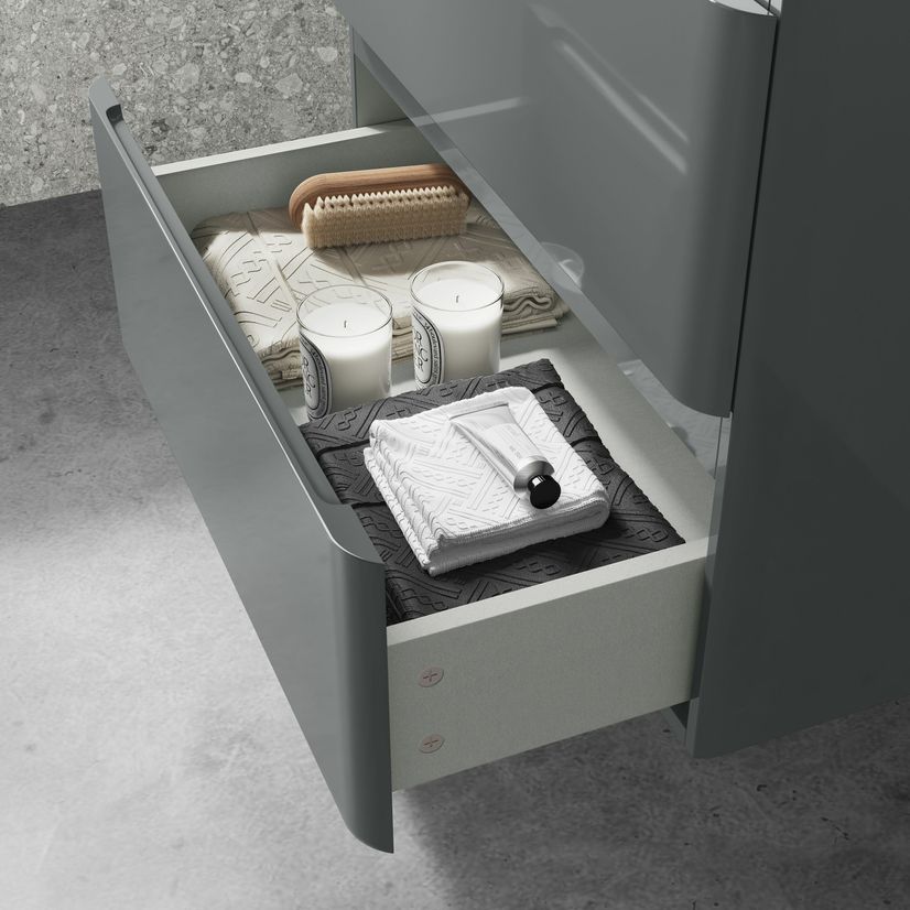 Corsica Storm Grey Wall Hung Drawer Vanity with Curved Counter Top Basin 600mm