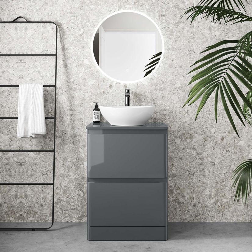 Corsica Storm Grey Drawer Vanity with Oval Counter Top Basin 600mm