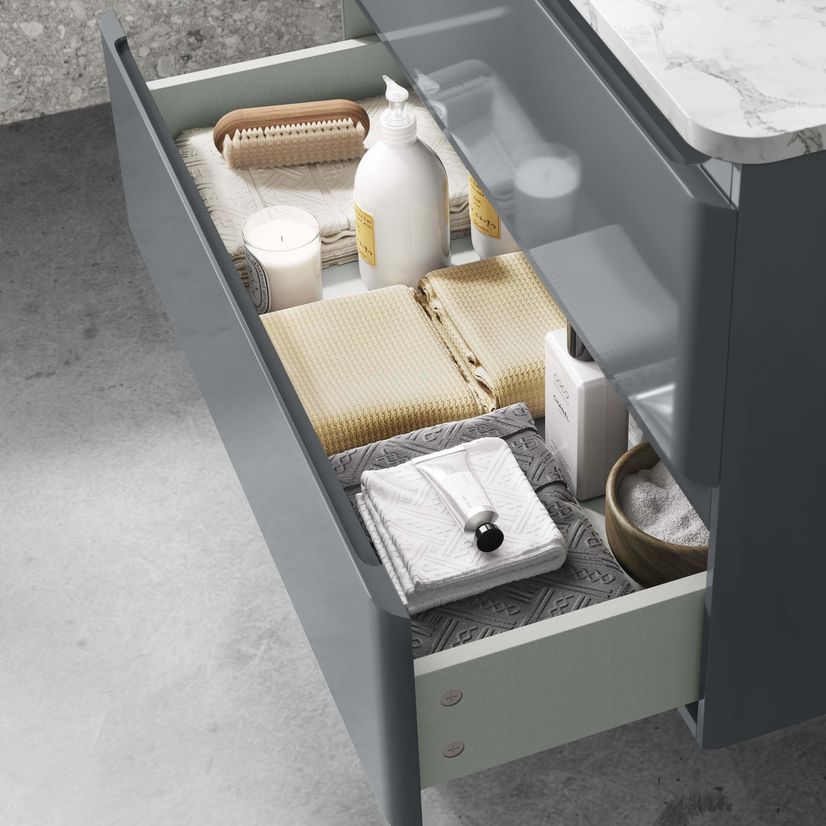 Corsica Storm Grey Wall Hung Drawer Vanity with Marble Top & Round Counter Top Basin 800mm