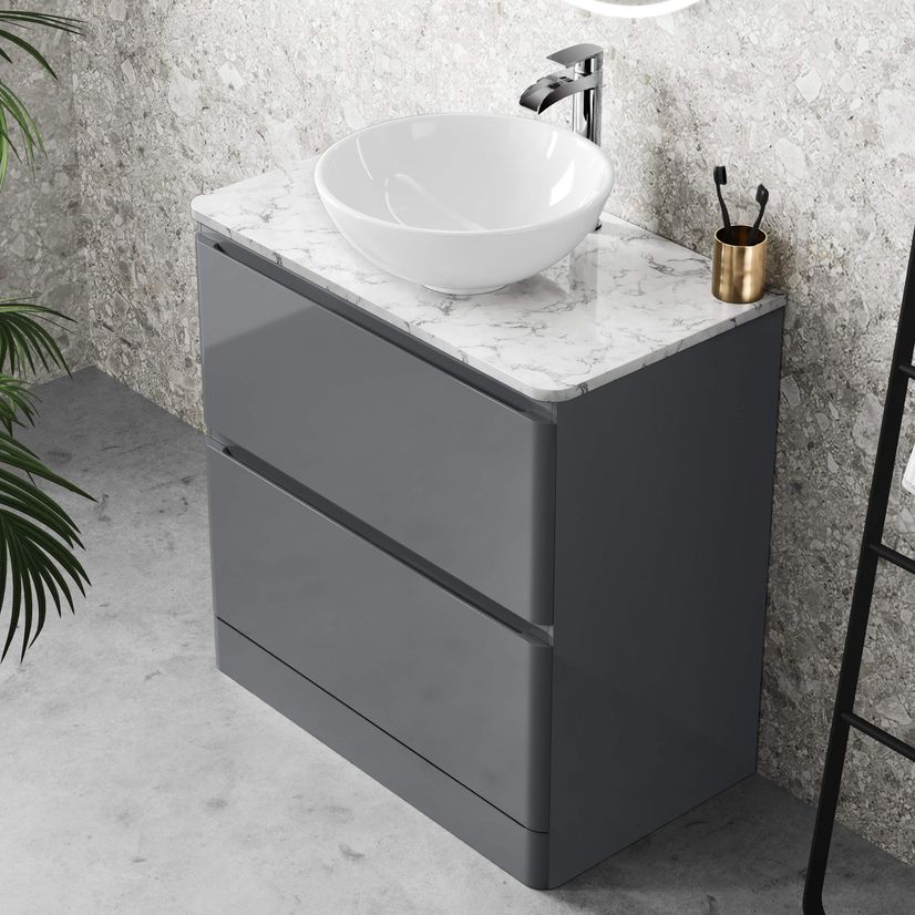 Corsica Storm Grey Vanity Drawer with Marble Top & Round Counter Top Basin 800mm