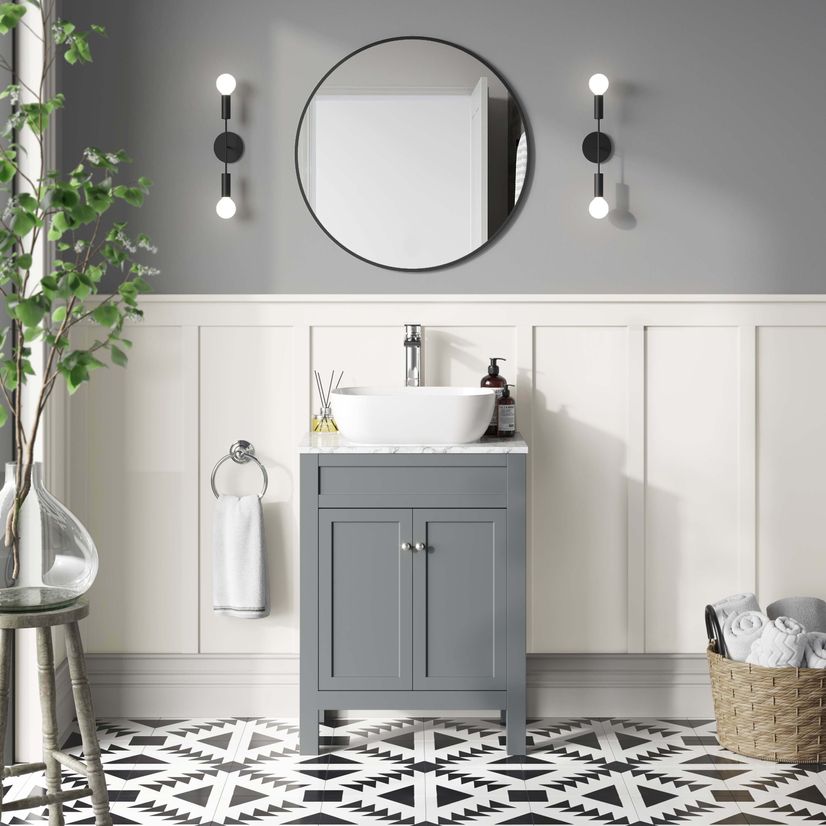 Bermuda Dove Grey Vanity with Marble Top & Curved Counter Top Basin 600mm