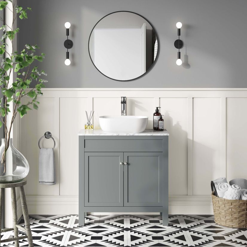 Bermuda Dove Grey Vanity with Marble Top & Curved Counter Top Basin 800mm