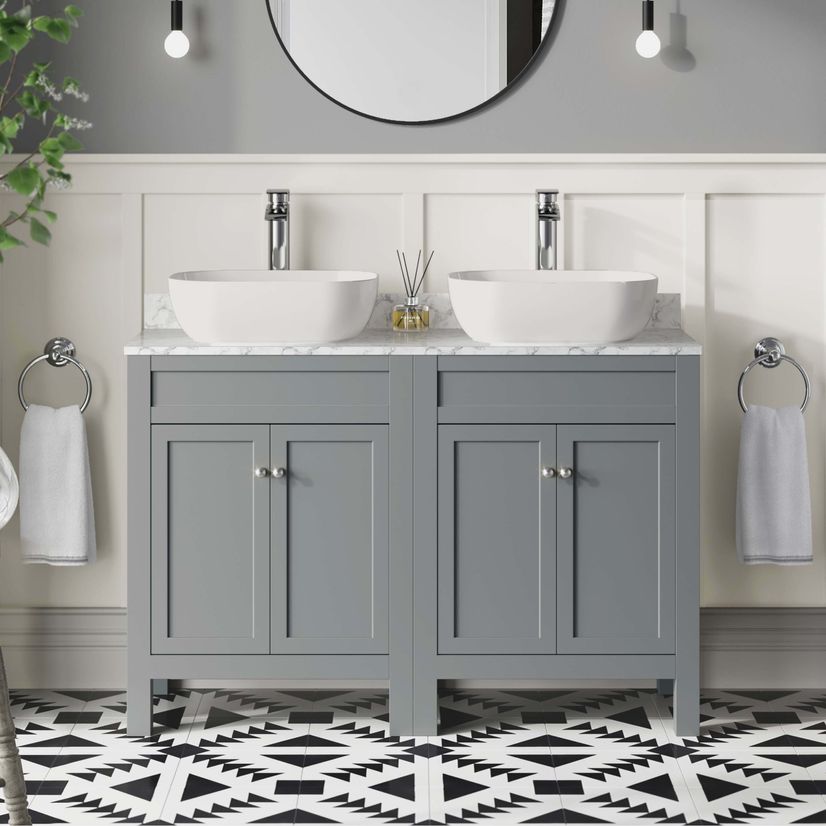 Bermuda Dove Grey Vanity with Marble Top & Curved Counter Top Basin 1200mm