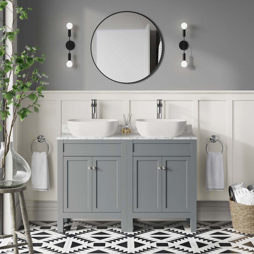 Bermuda Dove Grey Vanity with Marble Top & Curved Counter Top Basin 1200mm