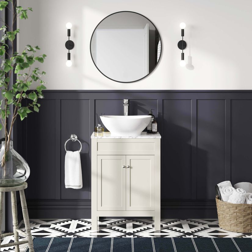Bermuda Chalk White Vanity with Marble Top & Oval Counter Top Basin 600mm