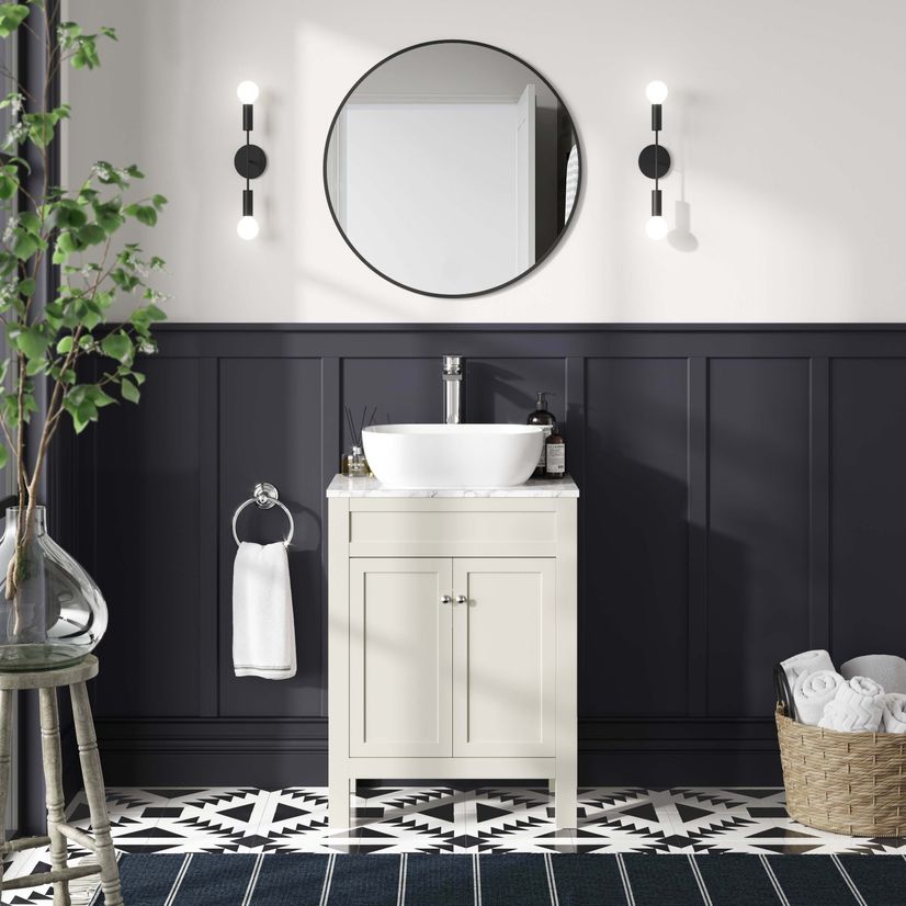 Bermuda Chalk White Vanity with Marble Top & Curved Counter Top Basin 600mm