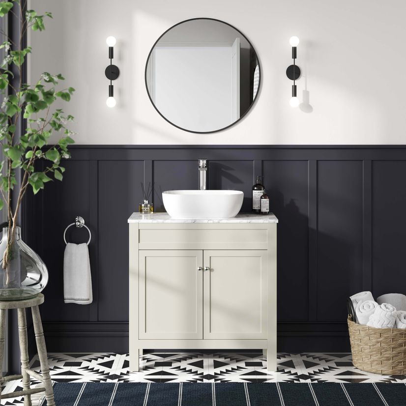 Bermuda Chalk White Vanity with Marble Top & Curved Counter Top Basin 800mm