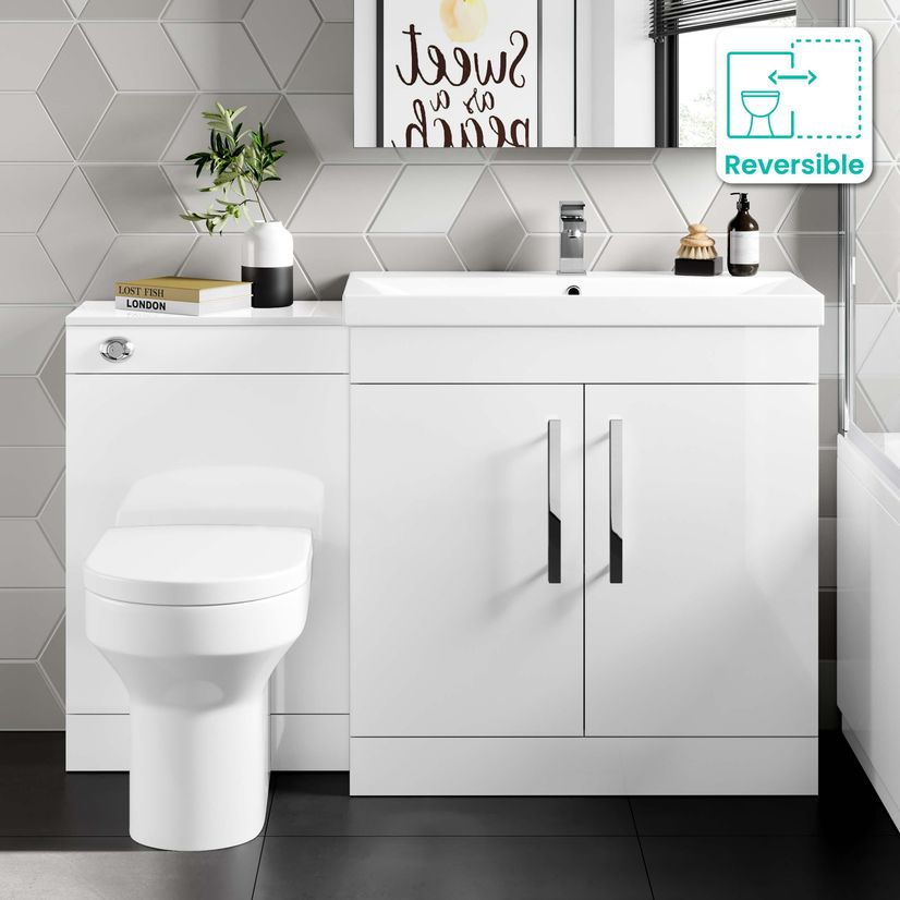 Avon Gloss White Combination Vanity Basin and Denver Toilet 1300mm