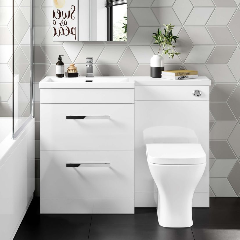 Avon Gloss White Combination Basin Drawer and Atlanta Toilet 1100mm - Left Handed