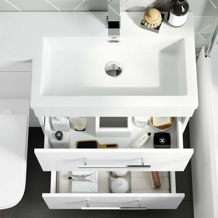 Avon Gloss White Combination Basin Drawer and Atlanta Toilet 1100mm - Right Handed