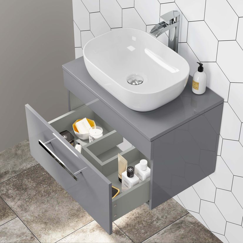 Avon Stone Grey Wall Hung Drawer 600mm - Excludes Counter Top Basin
