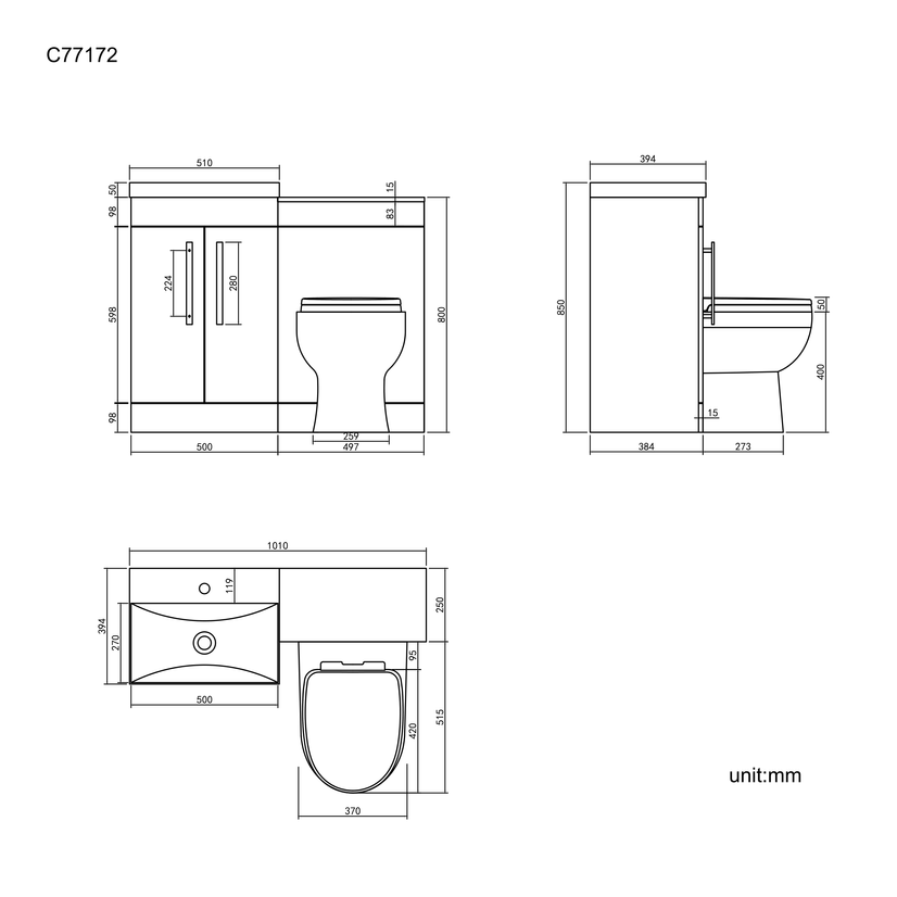 Avon Stone Grey Combination Vanity Basin and Seattle Toilet 1000mm