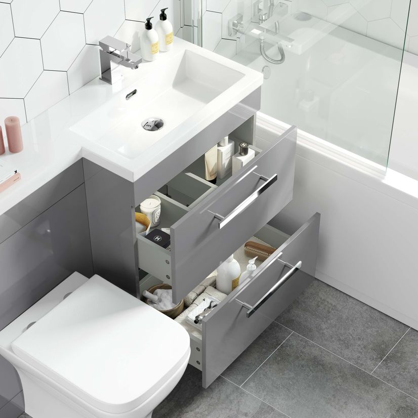 Avon Stone Grey Combination Basin Drawer and Atlanta Toilet 1100mm - Right Handed