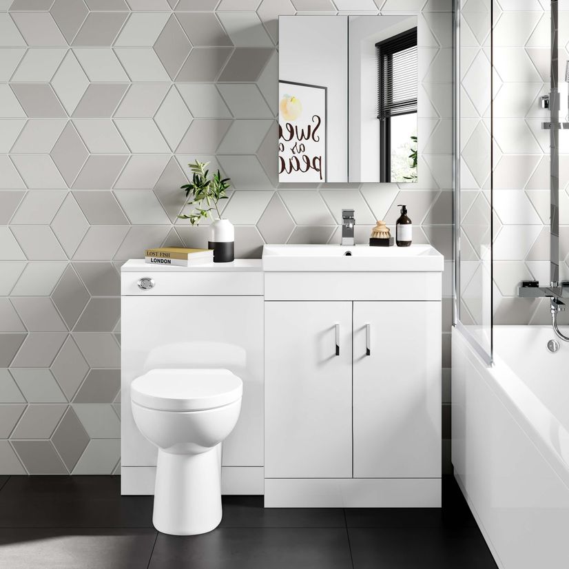 Mersey Gloss White Combination Vanity Basin and Austin Toilet 1100mm