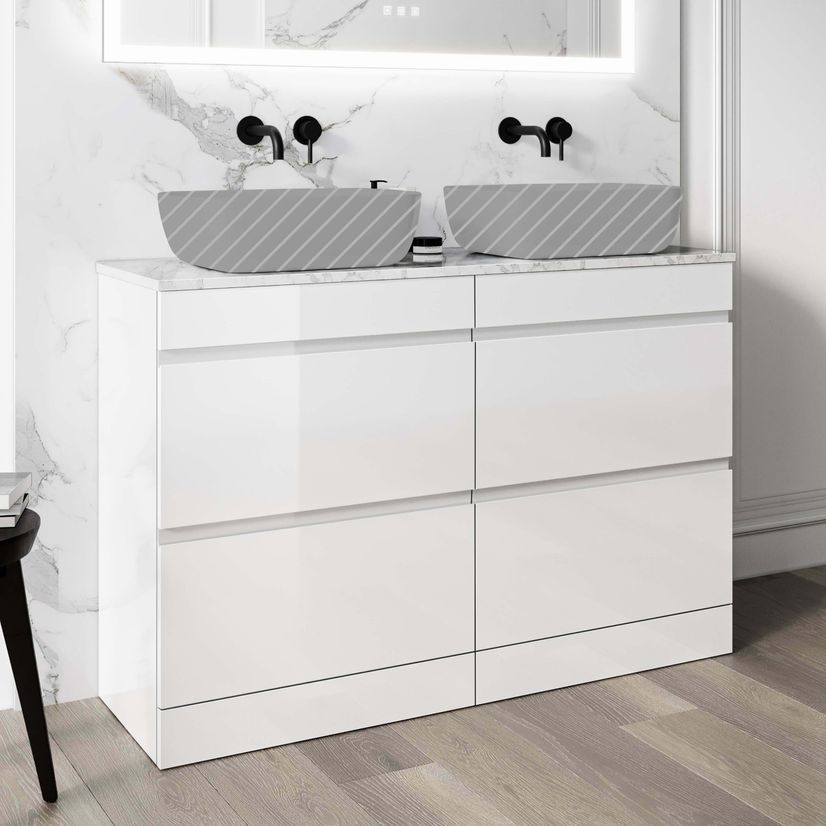 Trent Gloss White Drawer with Marble Top 1200mm - Excludes Counter Top Basins