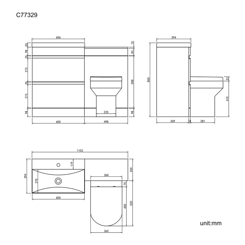 Trent Gloss White Combination Basin Drawer and Denver Toilet 1100mm