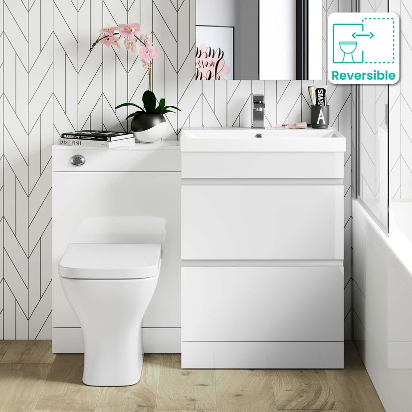 Trent Gloss White Combination Basin Drawer and Atlanta Toilet 1100mm