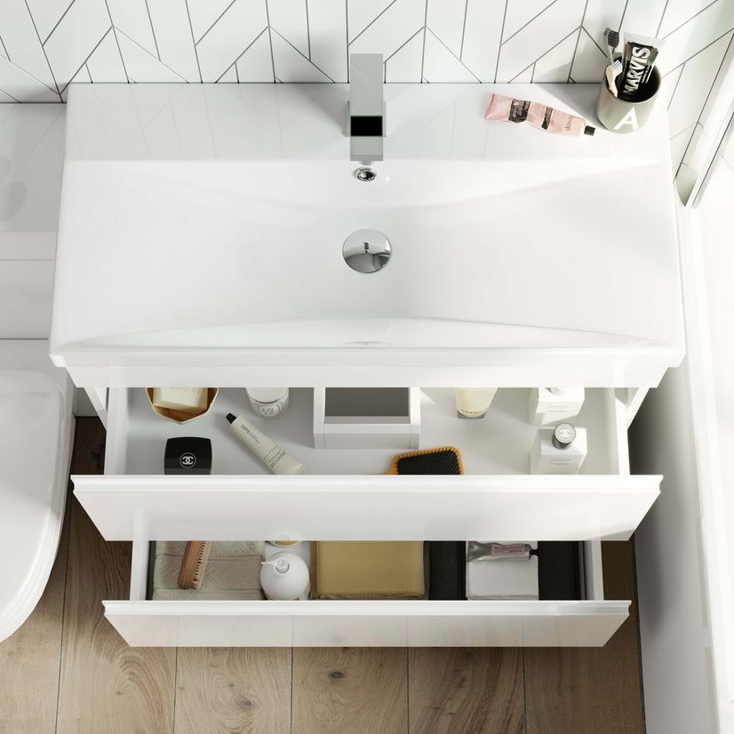 Trent Gloss White Combination Basin Drawer and Seattle Toilet 1300mm