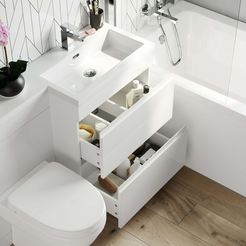 Trent Gloss White Combination Basin Drawer and Seattle Toilet 1100mm - Right Handed