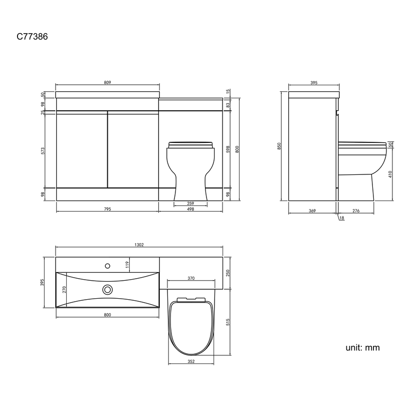 Trent Stone Grey Combination Vanity Basin and Seattle Toilet 1300mm