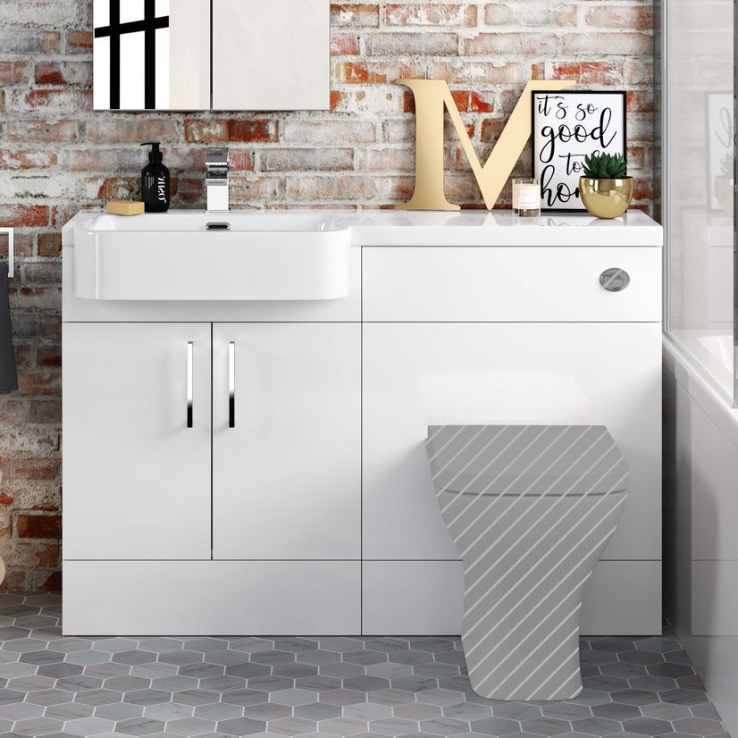 Harper Gloss White Basin Vanity and Back To Wall Toilet Unit 1200mm - Left Handed