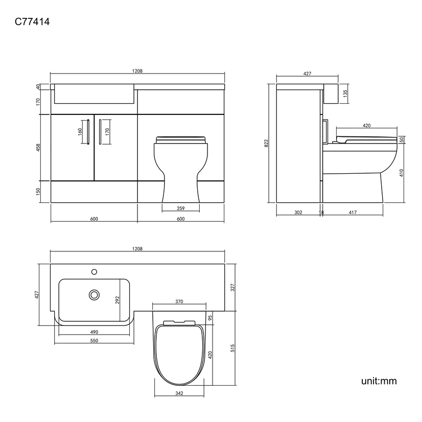 Harper Gloss White Combination Vanity Basin and Seattle Toilet 1200mm - Left Handed